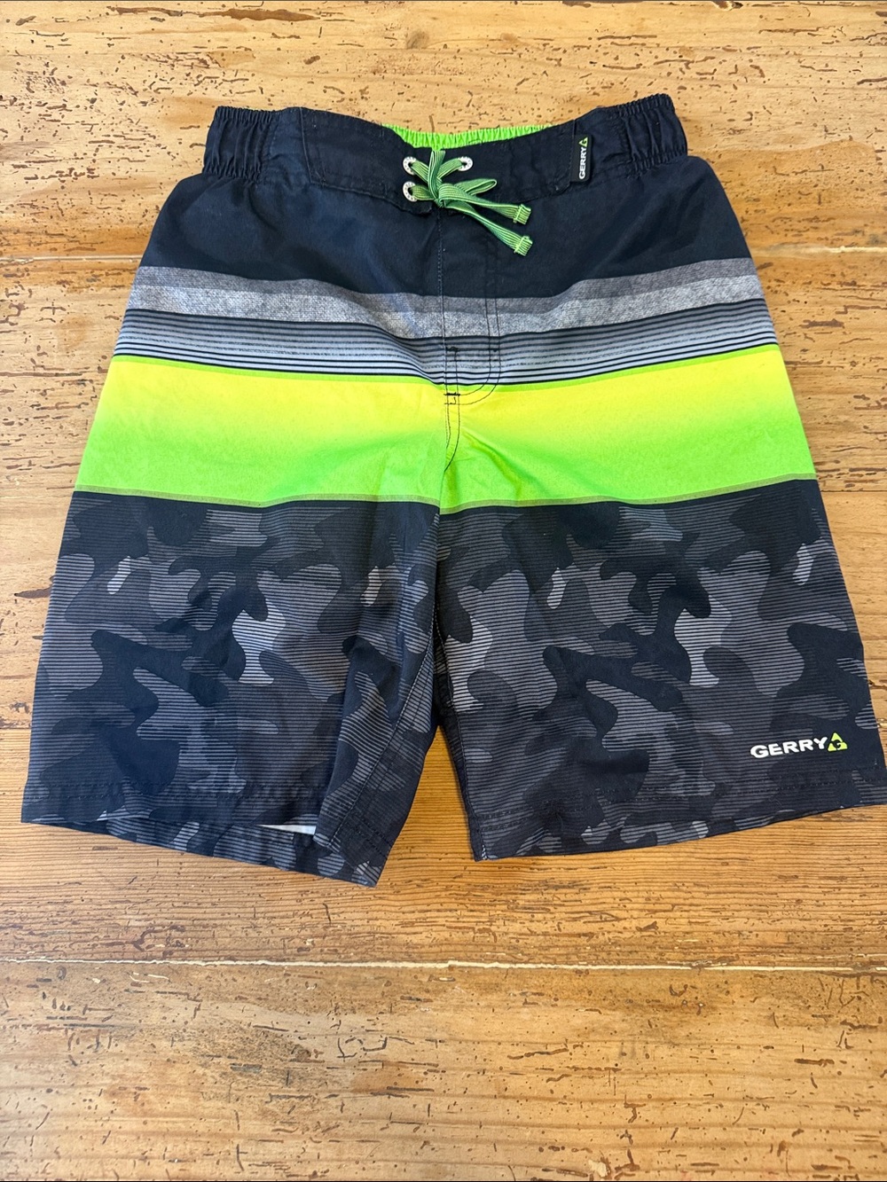 Gerry Weber Black & Neon Green Striped Camo Swim Shorts
